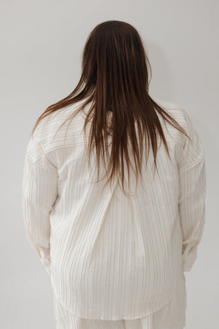 Sailor Textured Button Front Blouse – Beige & Ivory - Love Marlow