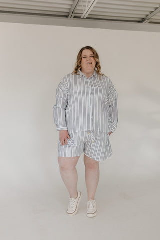 Sailor Textured Button Front Blouse – Navy & White - Love Marlow