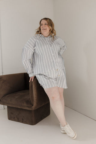 Sailor Textured Button Front Blouse – Navy & White - Love Marlow