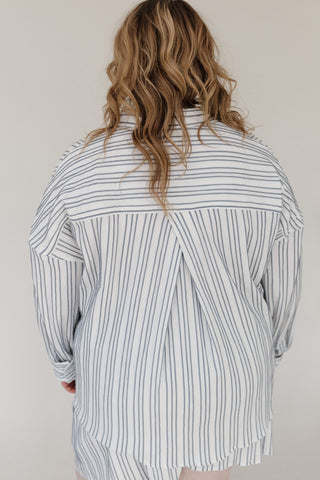 Sailor Textured Button Front Blouse – Navy & White - Love Marlow