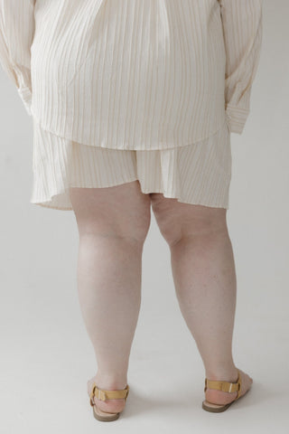 Sailor Textured Drawstring Shorts – Beige & Ivory - Love Marlow