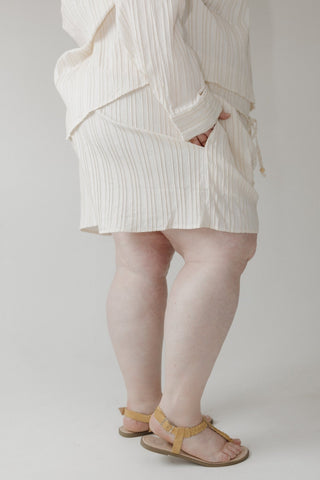 Sailor Textured Drawstring Shorts – Beige & Ivory - Love Marlow