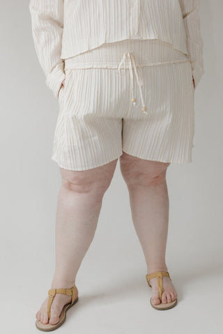 Sailor Textured Drawstring Shorts – Beige & Ivory - Love Marlow