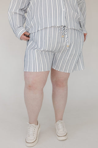 Sailor Textured Drawstring Shorts – Navy & White - Love Marlow