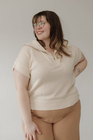 Sand Open Weave Knit Half - Zip Sweater - Love Marlow