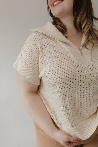 Sand Open Weave Knit Half - Zip Sweater - Love Marlow