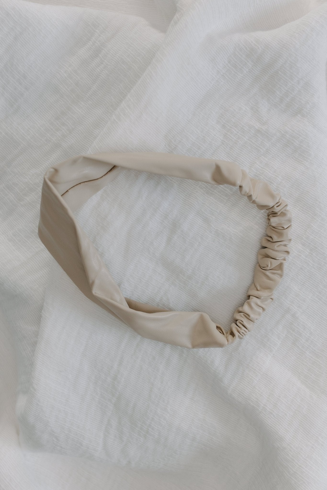 SAND STRETCH FAUX LEATHER HEADBAND - NEUTRAL CHIC HAIR ACCESSORY - Love Marlow