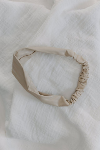 SAND STRETCH FAUX LEATHER HEADBAND - NEUTRAL CHIC HAIR ACCESSORY - Love Marlow