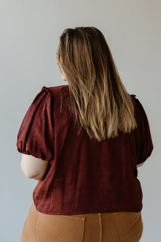 SATINY CRINKLE BLOUSE IN MERLOT - Love Marlow