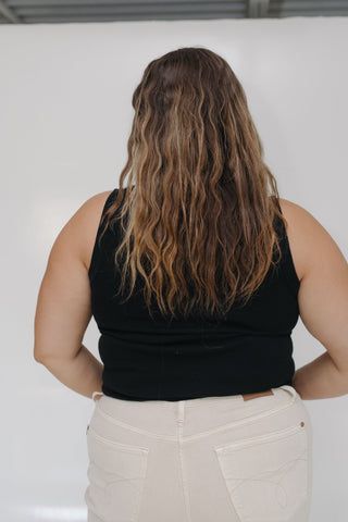 SCOOP NECK SWEATER TANK IN BLACK - Love Marlow