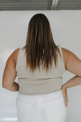 SCOOP NECK SWEATER TANK IN SAND - Love Marlow