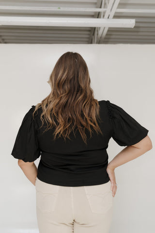 SCOOPED NECK BLOUSE WITH BUBBLE SLEEVES - Love Marlow