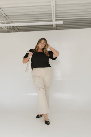 SCOOPED NECK BLOUSE WITH BUBBLE SLEEVES - Love Marlow