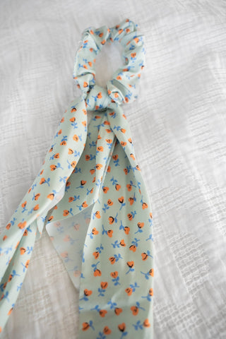 Seafoam Green Floral Cottagecore Ribbon Bow Scrunchie - Love Marlow