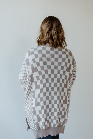 SEQUIN CHECK CARDIGAN IN MOCHA - Love Marlow