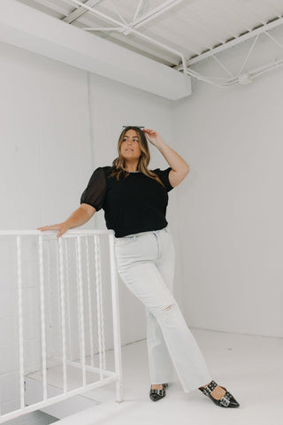 SHEER PUFF SLEEVE BLOUSE WITH SPARKLES - Love Marlow