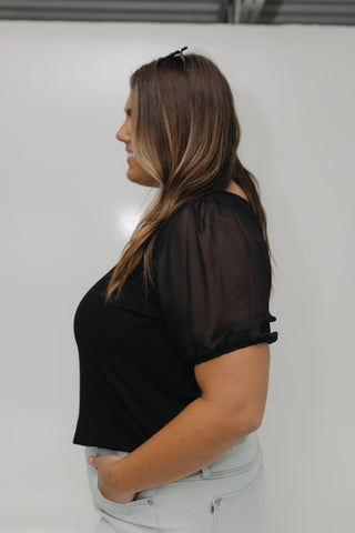 SHEER PUFF SLEEVE BLOUSE WITH SPARKLES - Love Marlow