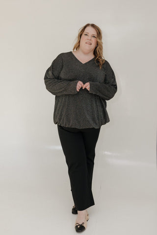 SHIMMERY BANDED HEM SHIRT IN BLACK - Love Marlow