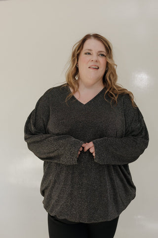 SHIMMERY BANDED HEM SHIRT IN BLACK - Love Marlow