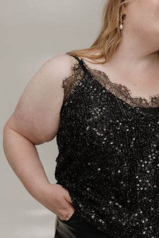 SHIMMERY CAMI WITH LACE DETAIL - Love Marlow