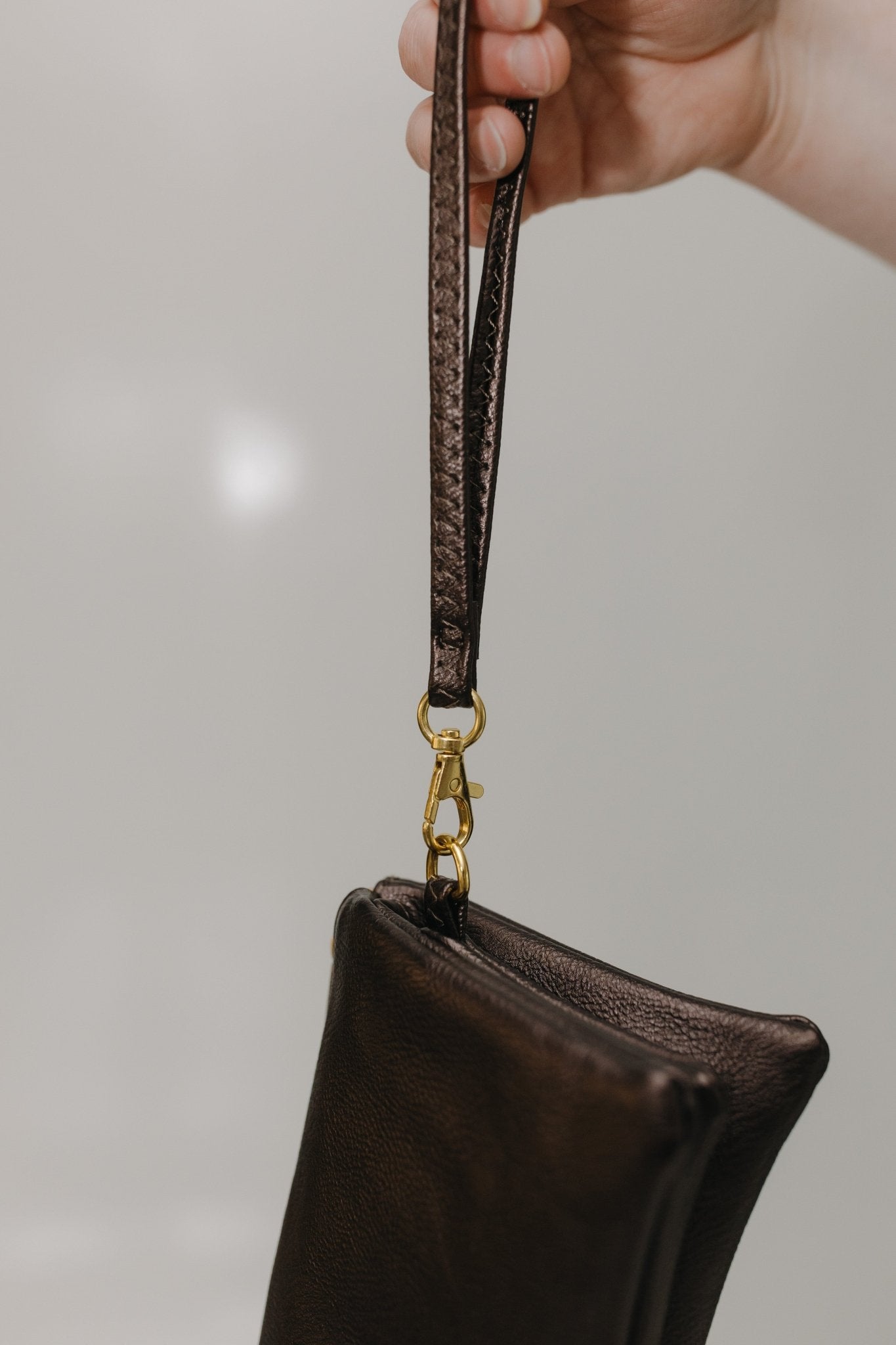 SHIMMERY CHOCOLATE VEGAN LEATHER CLUTCH WRISTLET & CROSSBODY - Love Marlow