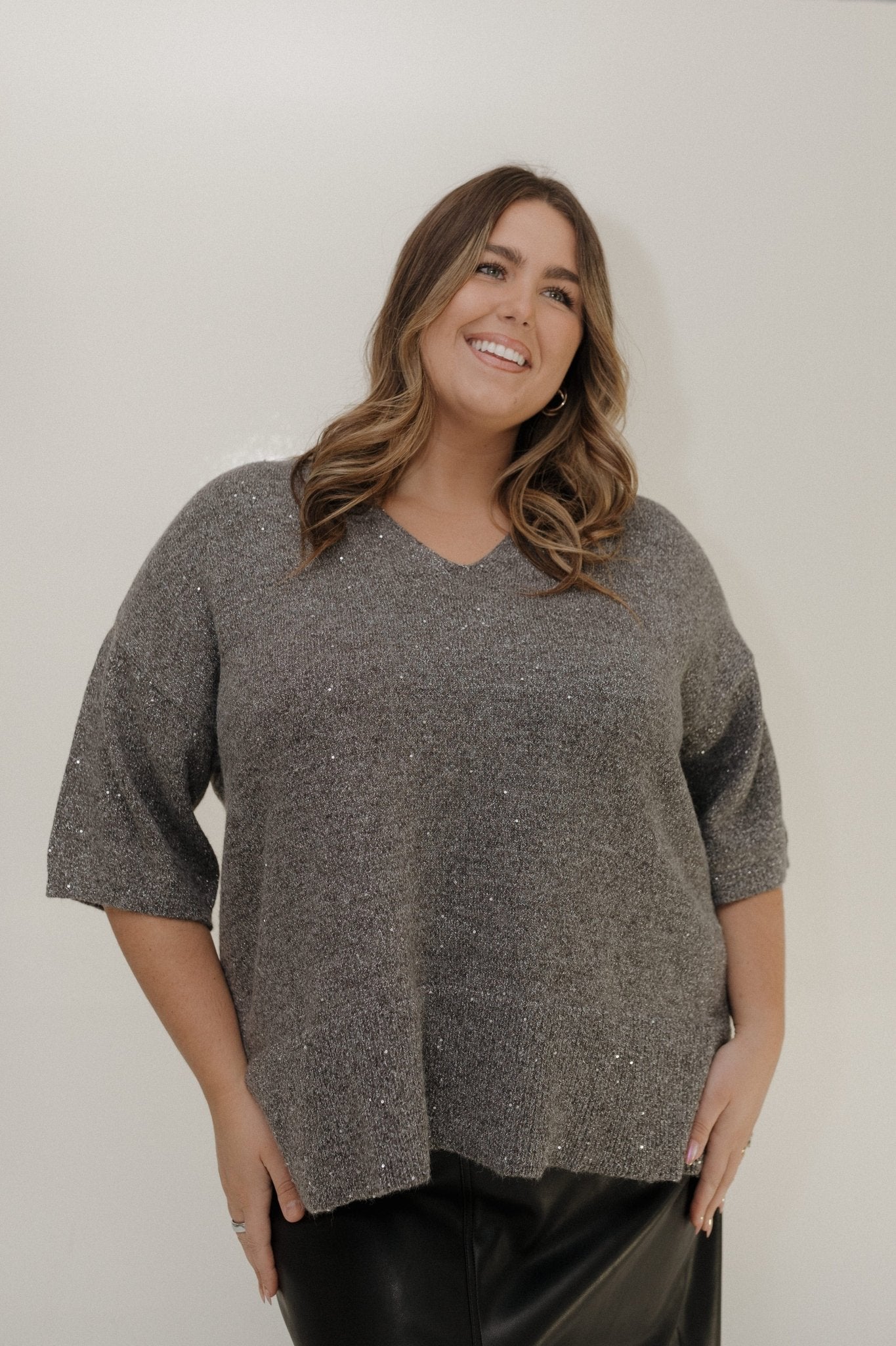SHIMMERY GREY SWEATER - Love Marlow