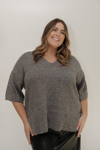 SHIMMERY GREY SWEATER - Love Marlow