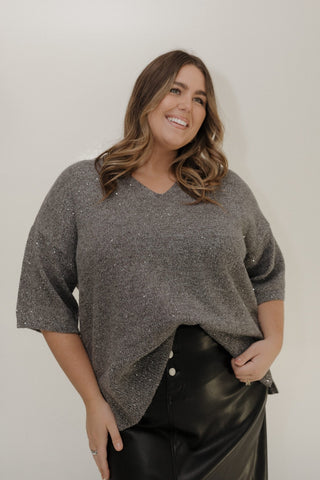 SHIMMERY GREY SWEATER - Love Marlow