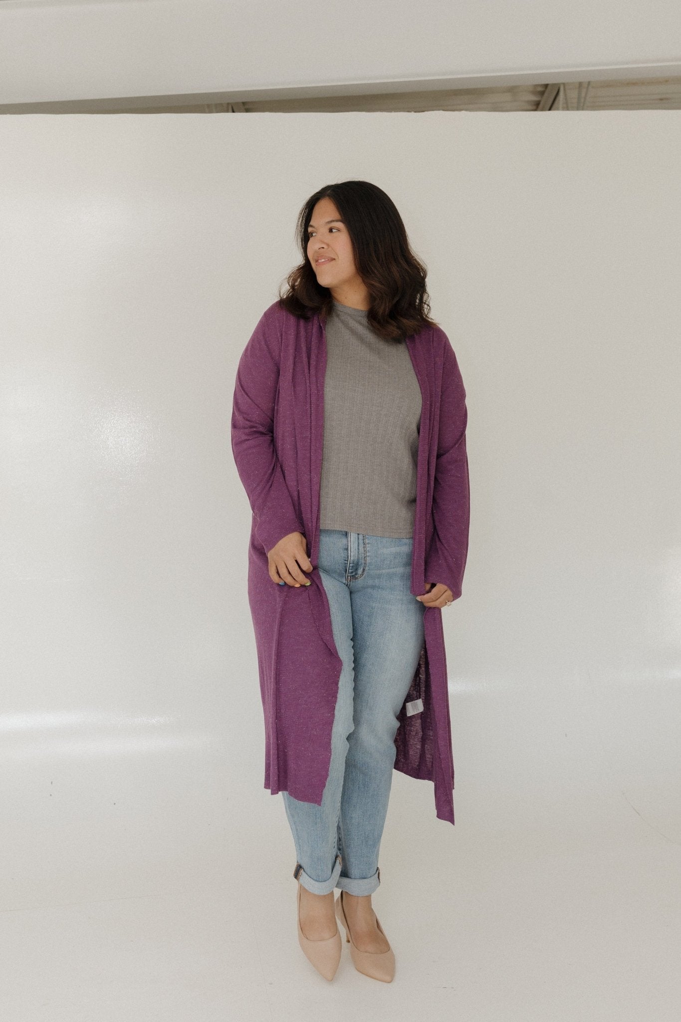 SHIMMERY LIGHTWEIGHT DUSTER CARDIGAN IN ROYALTY - Love Marlow