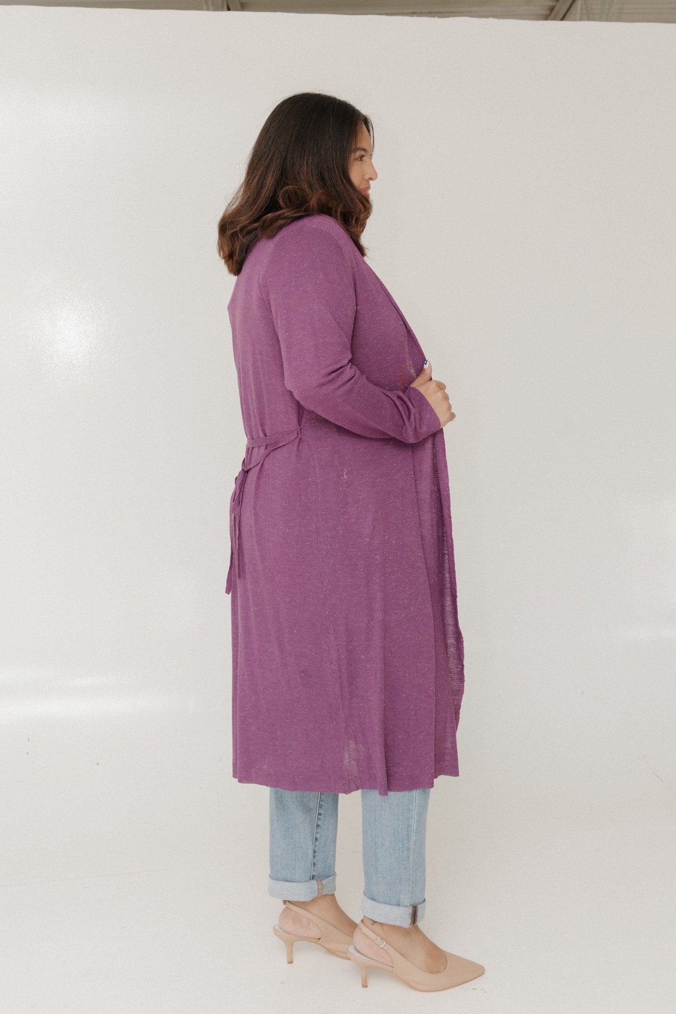 SHIMMERY LIGHTWEIGHT DUSTER CARDIGAN IN ROYALTY - Love Marlow