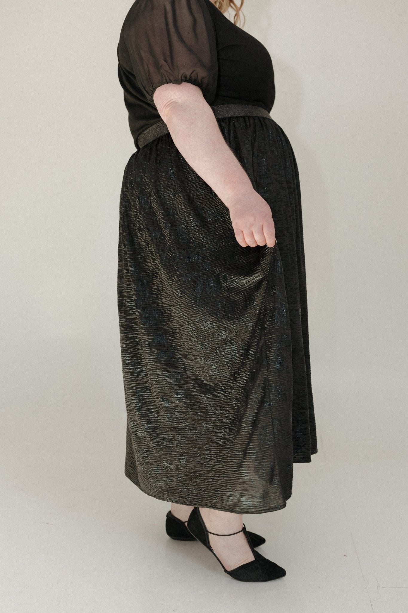 SHIMMERY MIDI LENGTH A - LINE SKIRT - Love Marlow