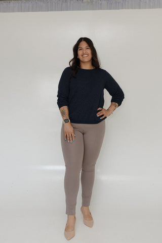 SHIMMERY RUCHED SLEEVE BANDED HEM BLOUSE IN DEEP NAVY - Love Marlow