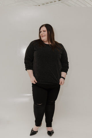 Shimmery Ruched Sleeve Blouse – Black - Love Marlow