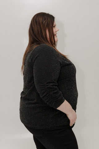 Shimmery Ruched Sleeve Blouse – Black - Love Marlow
