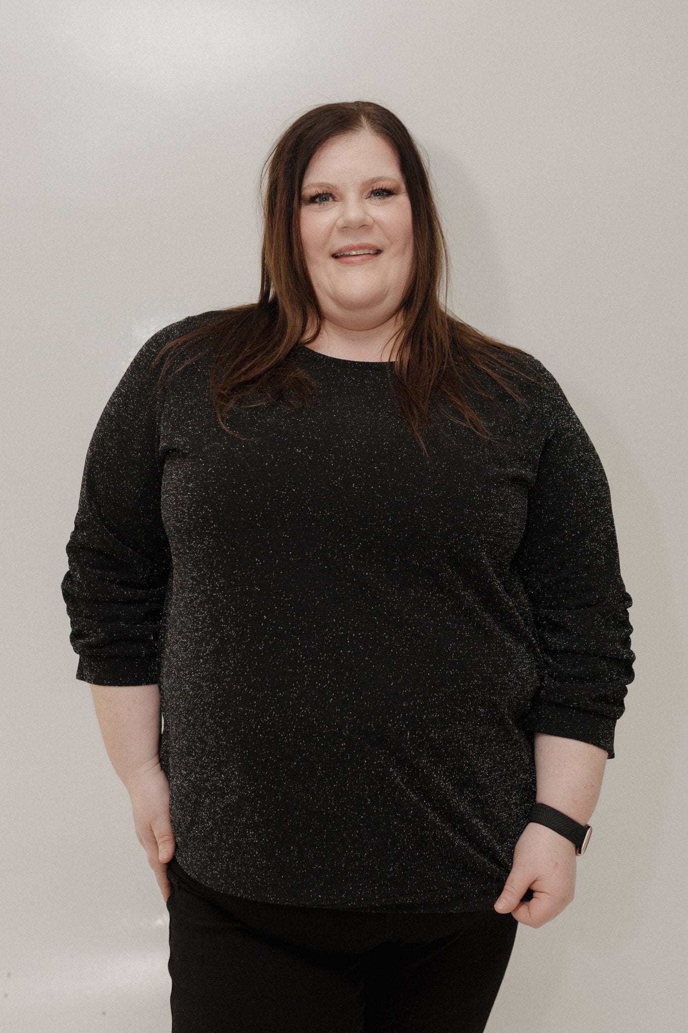 Shimmery Ruched Sleeve Blouse – Black - Love Marlow