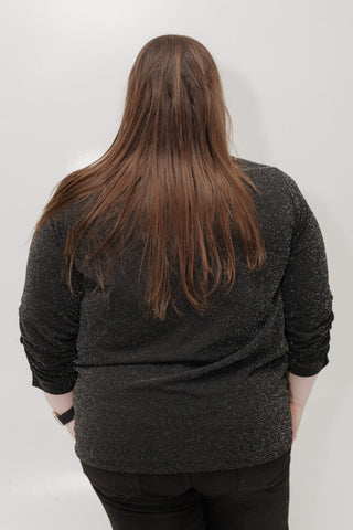 Shimmery Ruched Sleeve Blouse – Black - Love Marlow