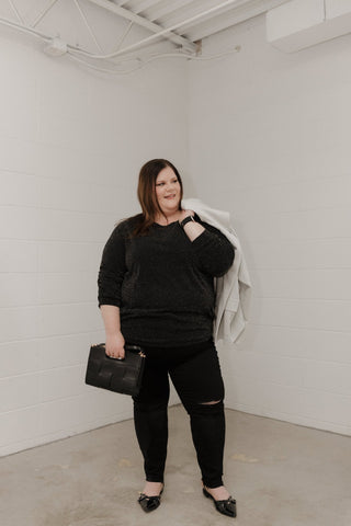 Shimmery Ruched Sleeve Blouse – Black - Love Marlow