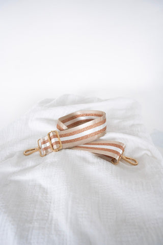 SHIMMERY STRIPE GUITAR SHOULDER STRAP IN KHAKI - Love Marlow