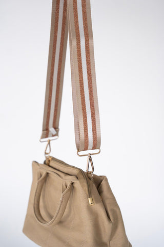 SHIMMERY STRIPE GUITAR SHOULDER STRAP IN KHAKI - Love Marlow