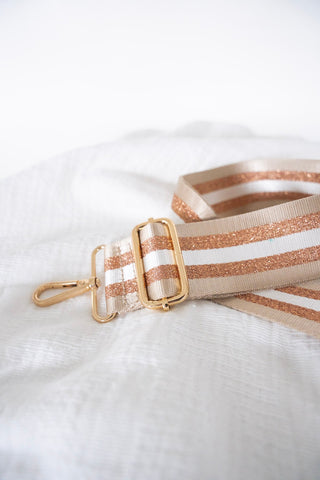 SHIMMERY STRIPE GUITAR SHOULDER STRAP IN KHAKI - Love Marlow