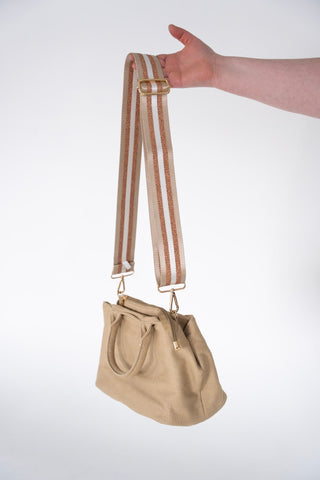 SHIMMERY STRIPE GUITAR SHOULDER STRAP IN KHAKI - Love Marlow