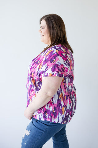 SHORT SLEEVE CHIFFON BLOUSE WITH PLEAT - Love Marlow
