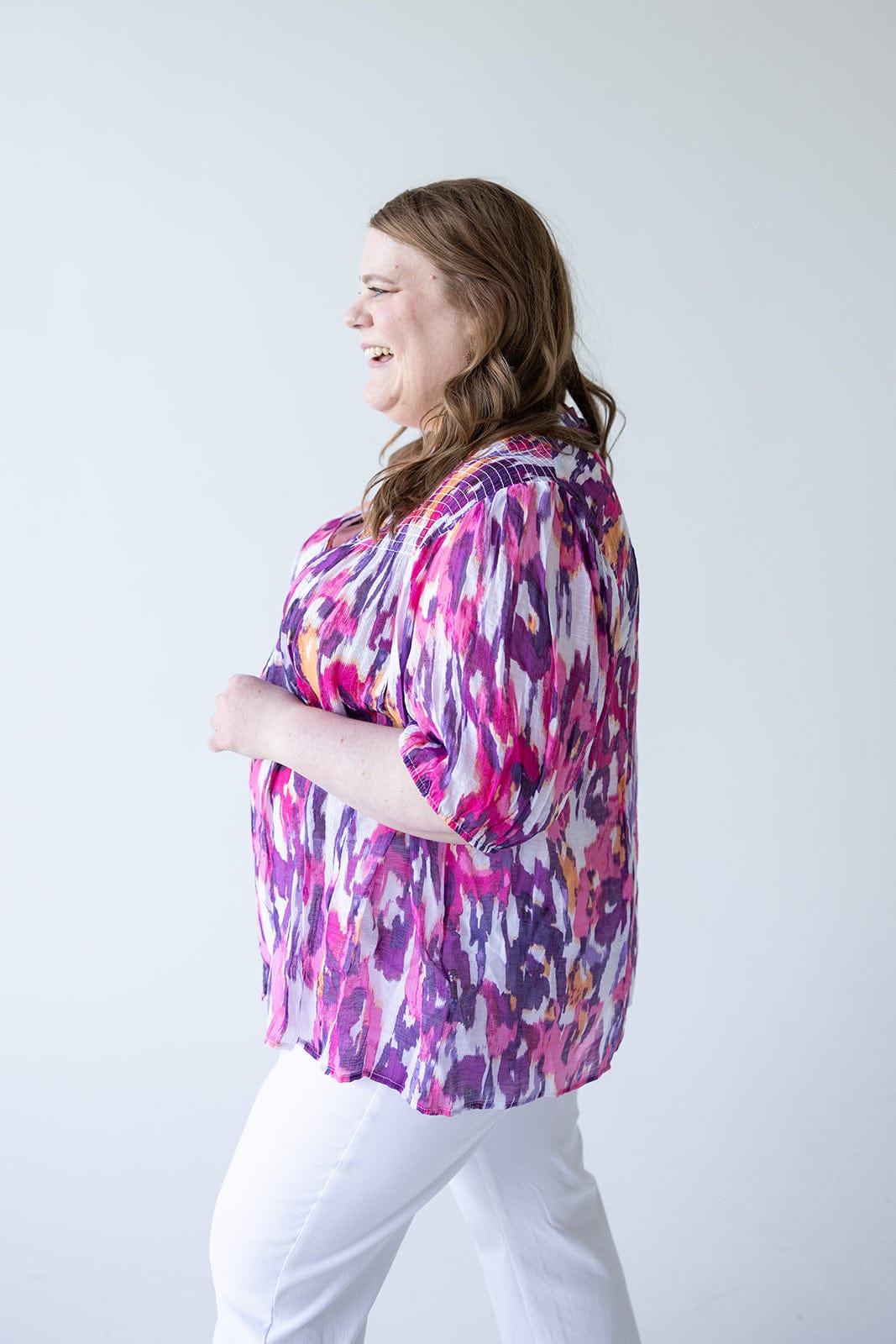 SHORT SLEEVE CHIFFON SMOCKED BUBBLE SLEEVE - Love Marlow