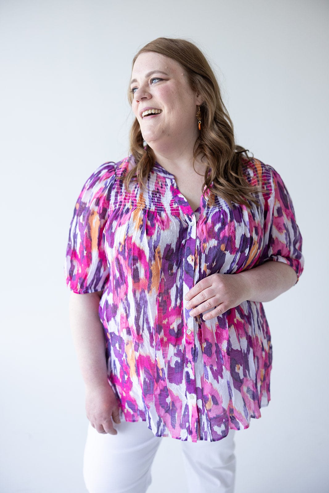 SHORT SLEEVE CHIFFON SMOCKED BUBBLE SLEEVE - Love Marlow