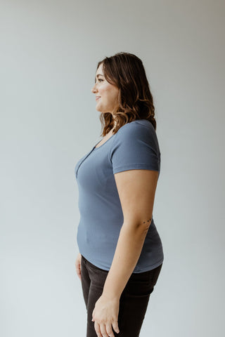 SHORT SLEEVE SCOOPED NECK HENLEY IN ADRIFT - Love Marlow