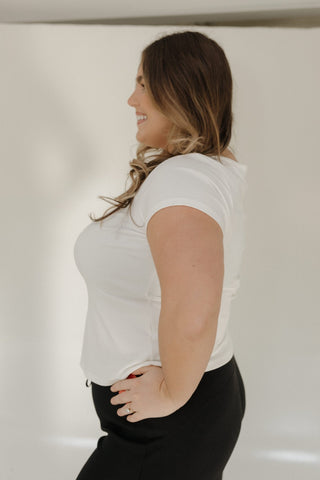 SHORT SLEEVE SCOOPED NECK HENLEY IN IVORY - Love Marlow