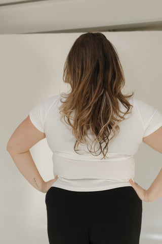 SHORT SLEEVE SCOOPED NECK HENLEY IN IVORY - Love Marlow