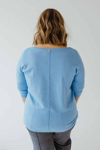 SHORT SLEEVE SEAM SWEATER IN AZURE - Love Marlow