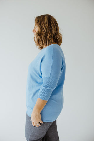 SHORT SLEEVE SEAM SWEATER IN AZURE - Love Marlow