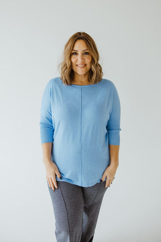 SHORT SLEEVE SEAM SWEATER IN AZURE - Love Marlow